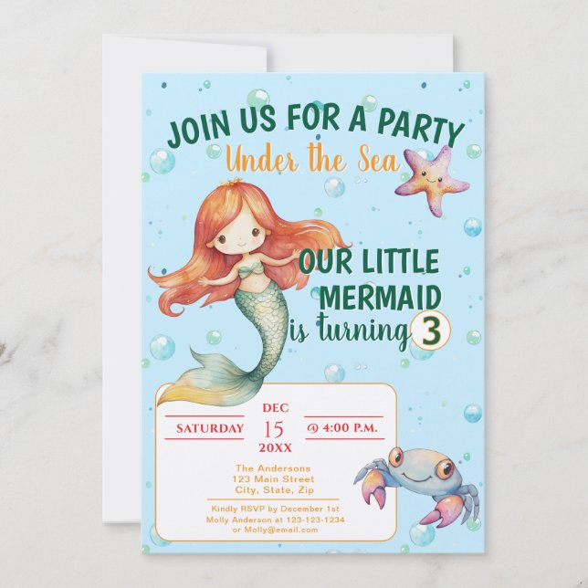 Invitation à la fête d'anniversaire de la Sirène (Devant)