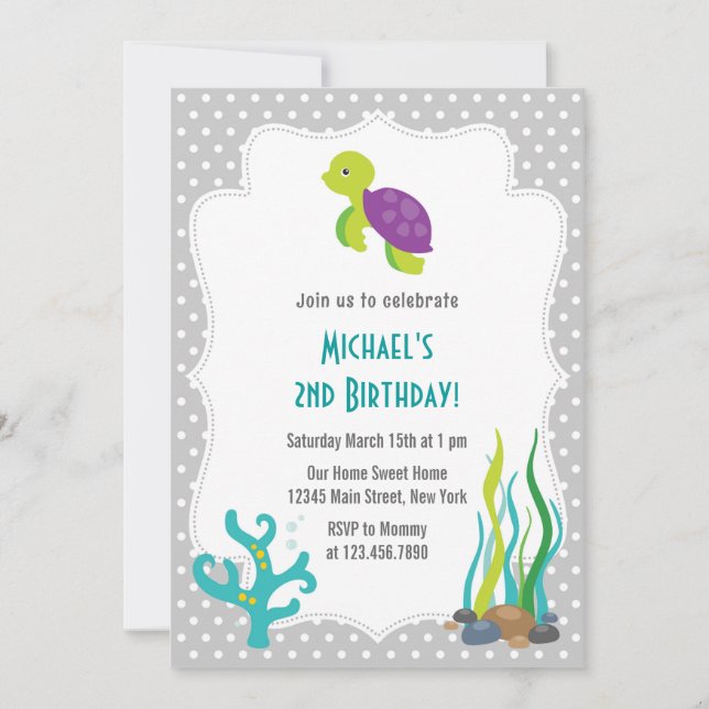 Invitation à la fête d'anniversaire de la tortue d (Devant)