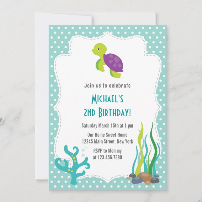 Invitation à la fête d'anniversaire de la tortue d (Devant)