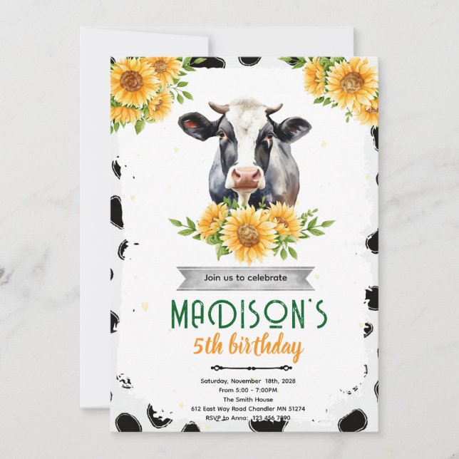 Invitation à la fête d'anniversaire de la vache to (Devant)