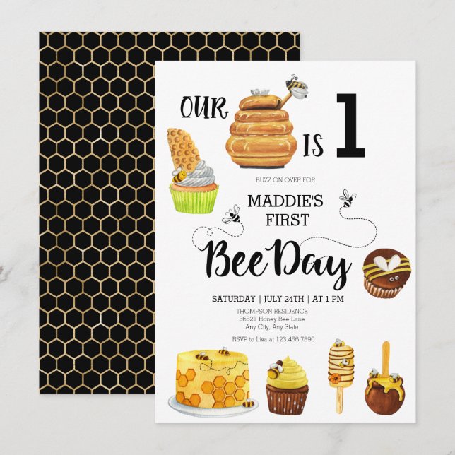 Invitation à la fête d'anniversaire de l'abeille d (Devant / Derrière)