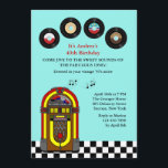 Invitation à la fête d'anniversaire de l'Ancien 45<br><div class="desc">Définissez le thème de votre fête avec cette invitation vintage de juke-box. Il repose sur un sol en linoléum noir et blanc et joue vos chansons préférées. La carte est facile à customiser avec votre libellé, police, couleur de police et choix de six types de papier. Pas exactement ce que...</div>