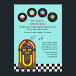 Invitation à la fête d'anniversaire de l'Ancien 45<br><div class="desc">Définissez le thème de votre fête avec cette invitation vintage de juke-box. Il repose sur un sol en linoléum noir et blanc et joue vos chansons préférées. La carte est facile à customiser avec votre libellé, police, couleur de police et choix de six types de papier. Pas exactement ce que...</div>