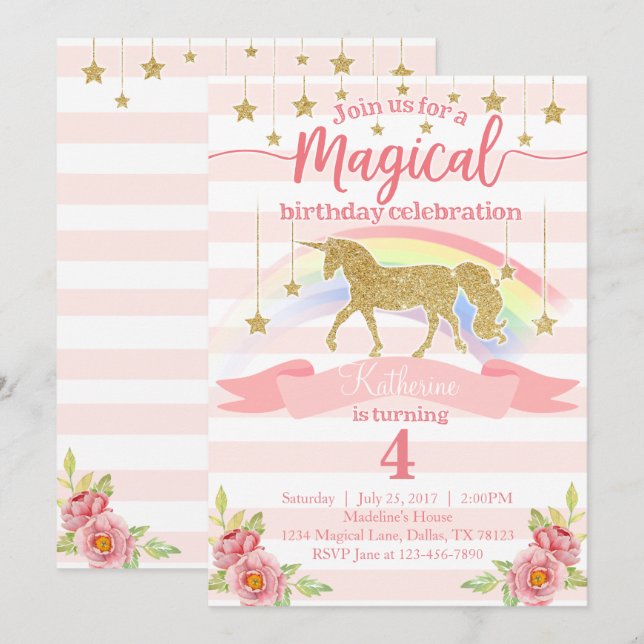 Invitation à la fête d'anniversaire de l'arc-en-ci (Devant / Derrière)