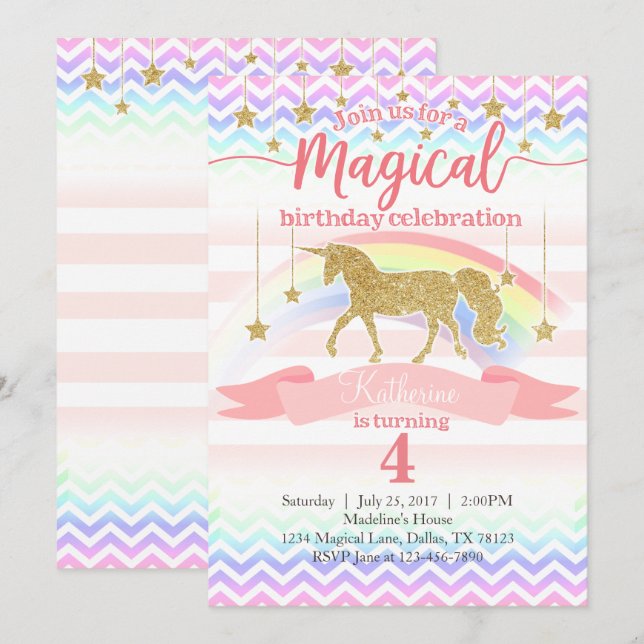 Invitation à la fête d'anniversaire de l'arc-en-ci (Devant / Derrière)