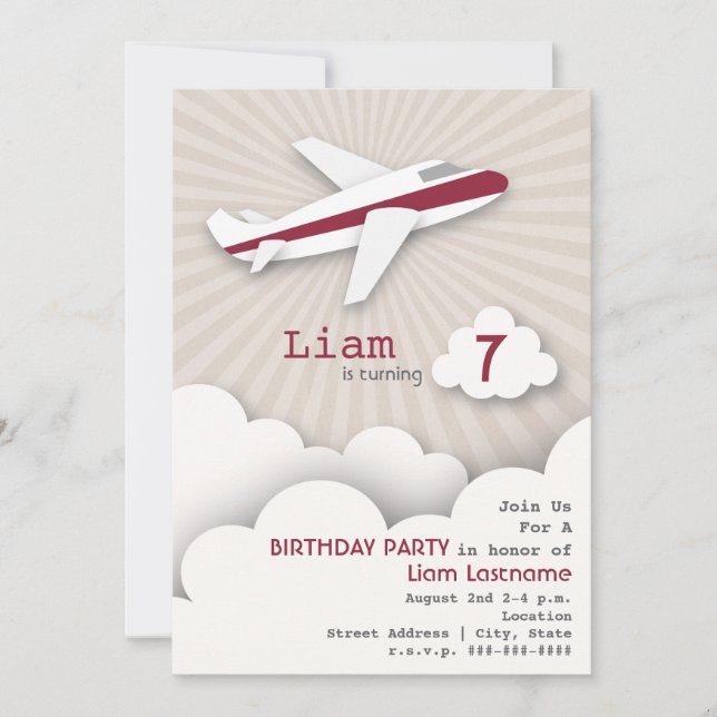 Invitation à la fête d'anniversaire de l'avion - R (Devant)