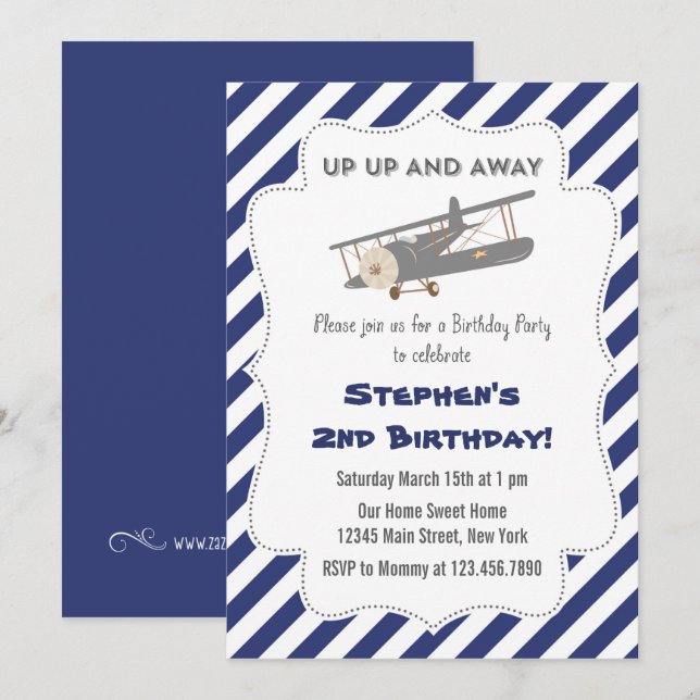 Invitation à la fête d'anniversaire de l'avion Vin (Devant / Derrière)