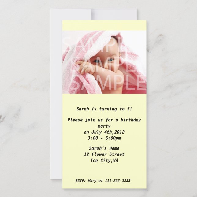 Invitation à la fête d'anniversaire de l'enfant (Devant)