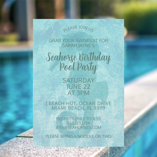 Invitation à la fête d'anniversaire de l'Hippocamp (Summer is here and it's time for a birthday pool party! Just add your details)
