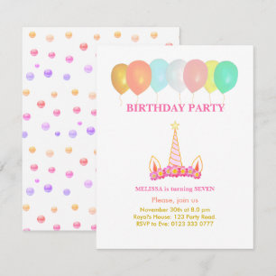 Invitation à la fête d'anniversaire de licorne 7 a