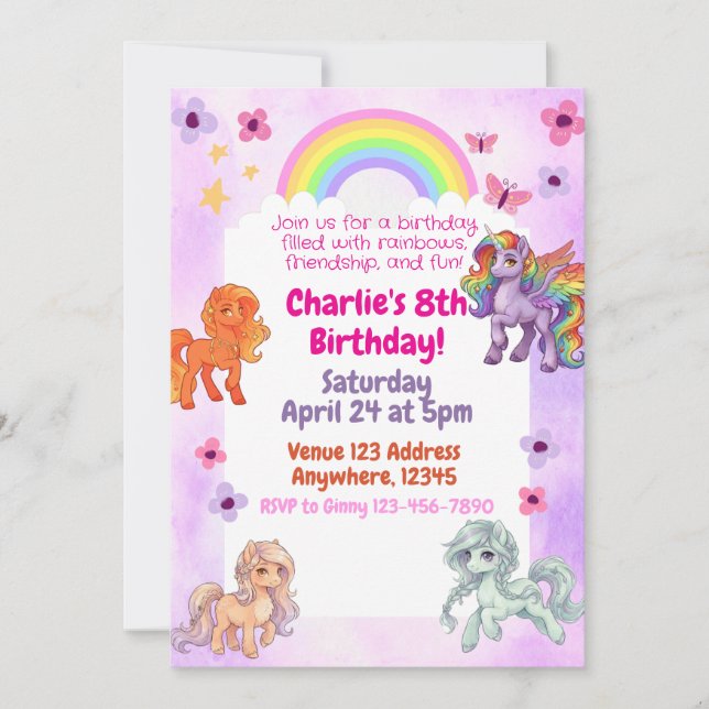 Invitation à la fête d'anniversaire de licorne arc (Devant)