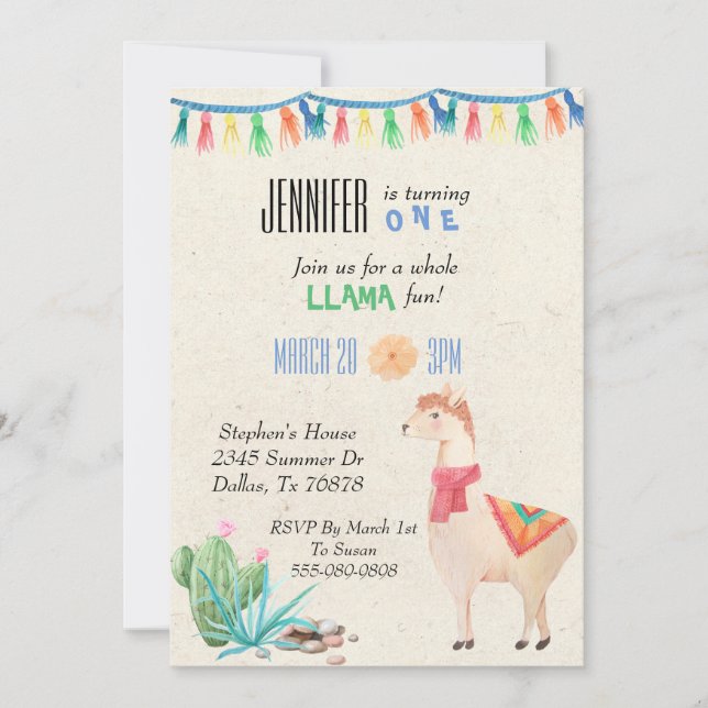 Invitation à la fête d'anniversaire de Llama Alpac (Devant)