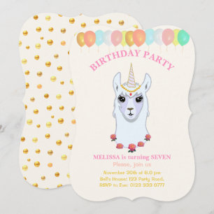 Invitation à la fête d'anniversaire de Llama-corn