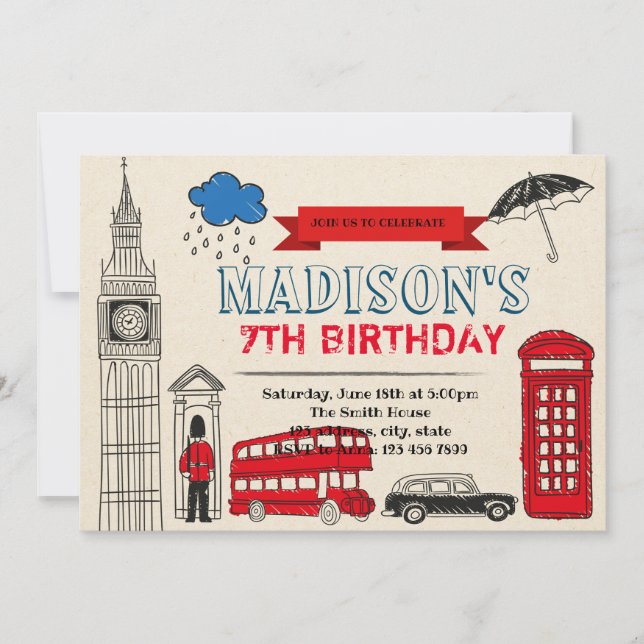 Invitation à la fête d'anniversaire de Londres (Devant)