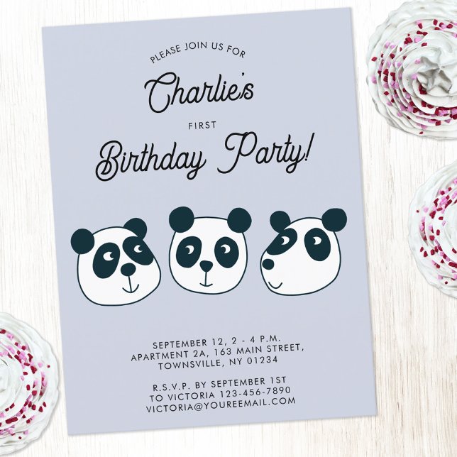 Invitation à la fête d'anniversaire de l'ours de P (Cute panda bear animal themed personalized first birthday party invitation)