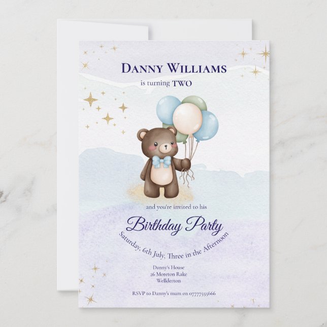 Invitation à la fête d'anniversaire de l'ours en p (Devant)