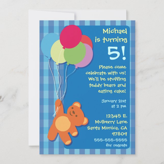Invitation à la fête d'anniversaire de l'ours en p (Devant)