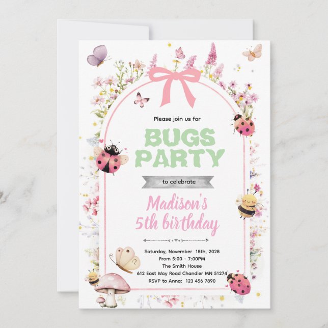Invitation à la fête d'anniversaire de love bugs (Devant)