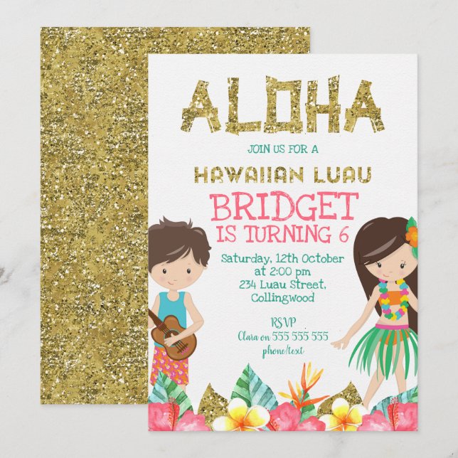 Invitation à la fête d'anniversaire de Luau (Devant / Derrière)
