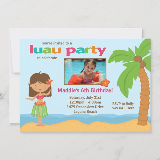 Invitation à la fête d'anniversaire de Luau (Devant)
