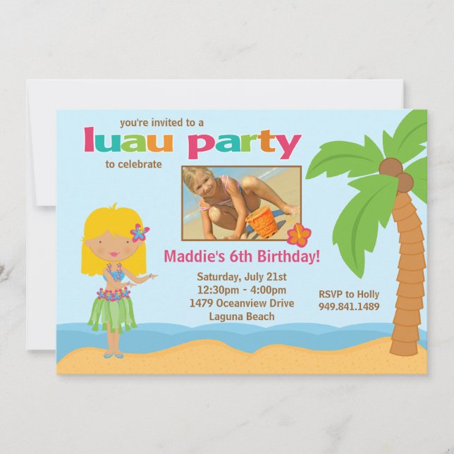 Invitation à la fête d'anniversaire de Luau (Devant)