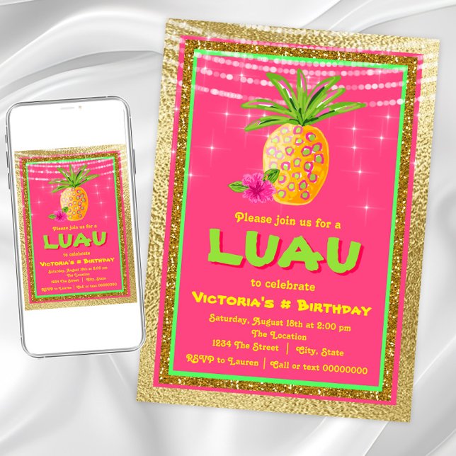 Invitation à la fête d'anniversaire de Luau (Pretty luau birthday and any event invitation. Instant download and printed invitations available.)