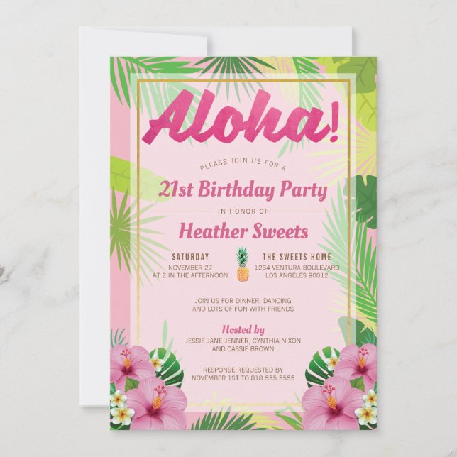 Invitation à la fête d'anniversaire de Luau 21 (Devant)