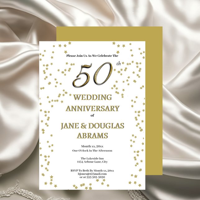 Invitation à la fête d'anniversaire de mariage de  (Golden 50th Wedding Anniversary Party Invitation)