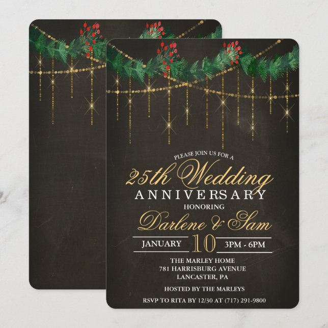 Invitation à la fête d'anniversaire de mariage d'h (Devant / Derrière)