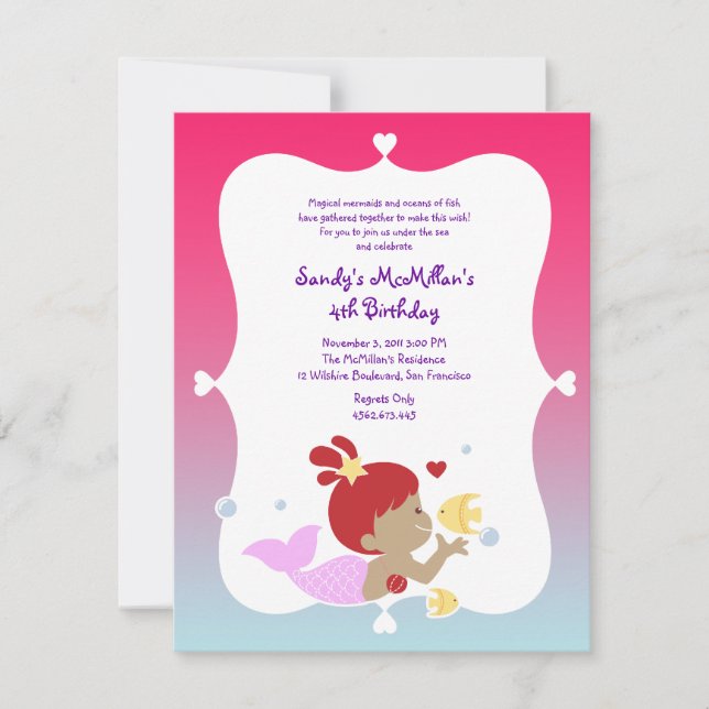 Invitation à la fête d'anniversaire de Mermaid (Devant)