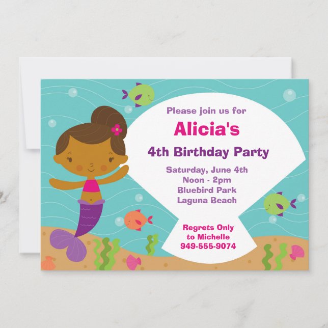 Invitation à la fête d'anniversaire de Mermaid (Devant)