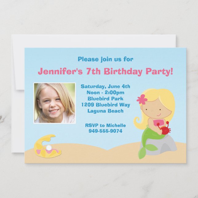 Invitation à la fête d'anniversaire de Mermaid (Devant)