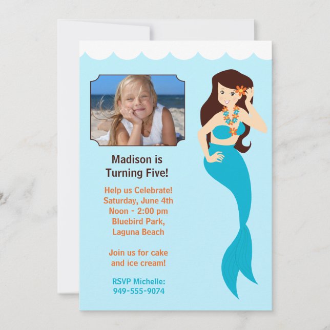 Invitation à la fête d'anniversaire de Mermaid (Devant)