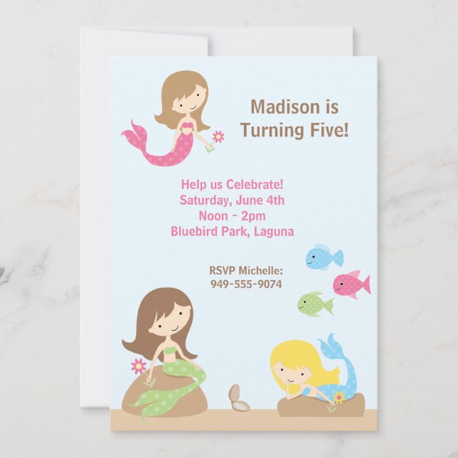 Invitation à la fête d'anniversaire de Mermaid (Devant)