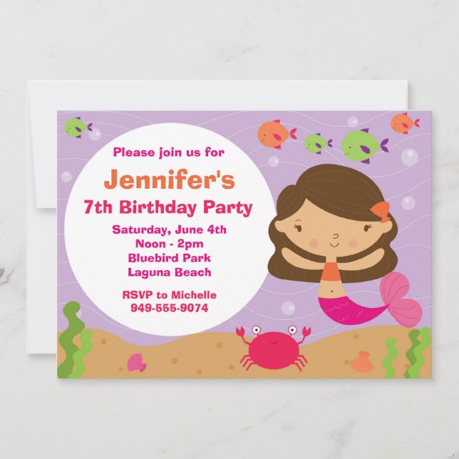 Invitation à la fête d'anniversaire de Mermaid (Devant)