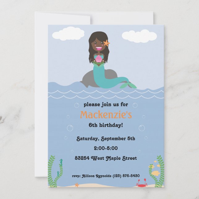 Invitation à la fête d'anniversaire de Mermaid - S (Devant)
