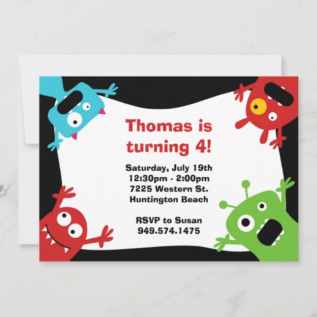 Invitation à la fête d'anniversaire de Monster (Devant)