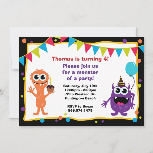 Invitation à la fête d'anniversaire de Monster (Devant)