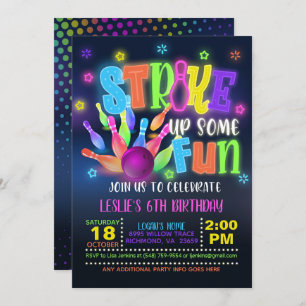 Invitation à la fête d'anniversaire de Neon Bowlin