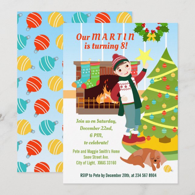 Invitation à la fête d'anniversaire de Noël pour g (Devant / Derrière)