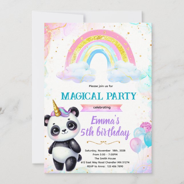 Invitation à la fête d'anniversaire de Pandacorn (Devant)