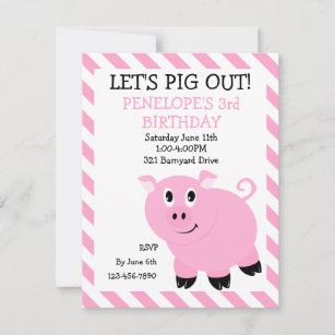Invitation à la fête d'anniversaire de Pig Out Pig
