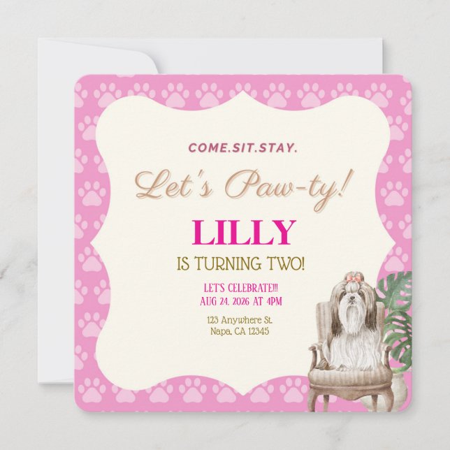 Invitation à la fête d'anniversaire de Pink Paw Do (Devant)