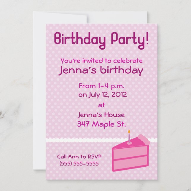 Invitation à la fête d'anniversaire de Pink Polka  (Devant)