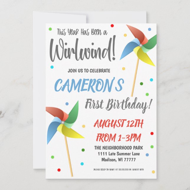 Invitation à la fête d'anniversaire de Pinwheel (Devant)