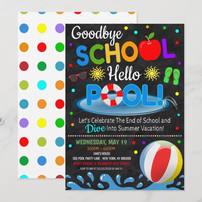 Invitation à la fête d'anniversaire de piscine Adi (Devant / Derrière)