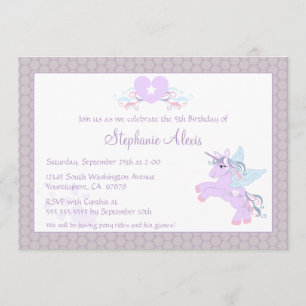 Invitation à la fête d'anniversaire de poney mauve