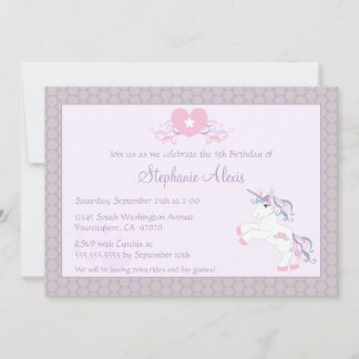 Invitation à la fête d'anniversaire de poney mauve