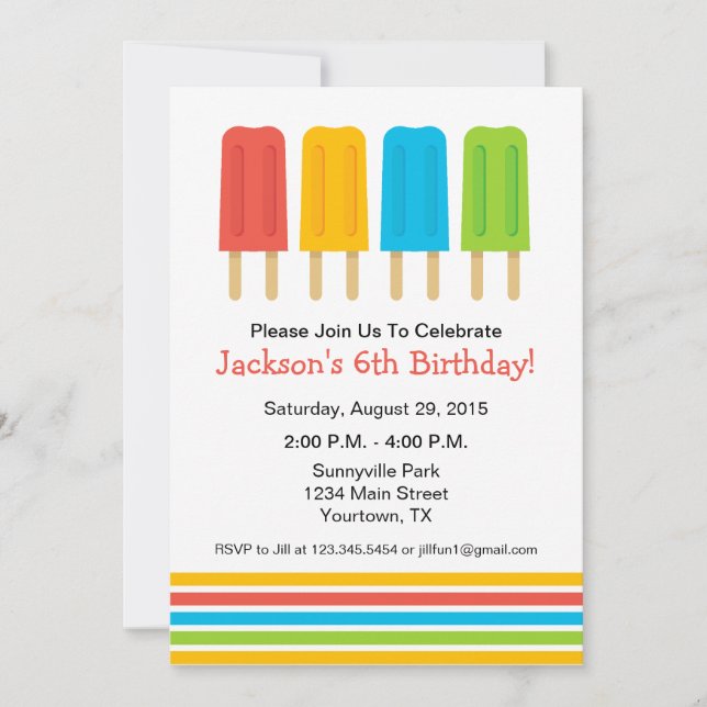Invitation à la fête d'anniversaire de Popsicle (Devant)
