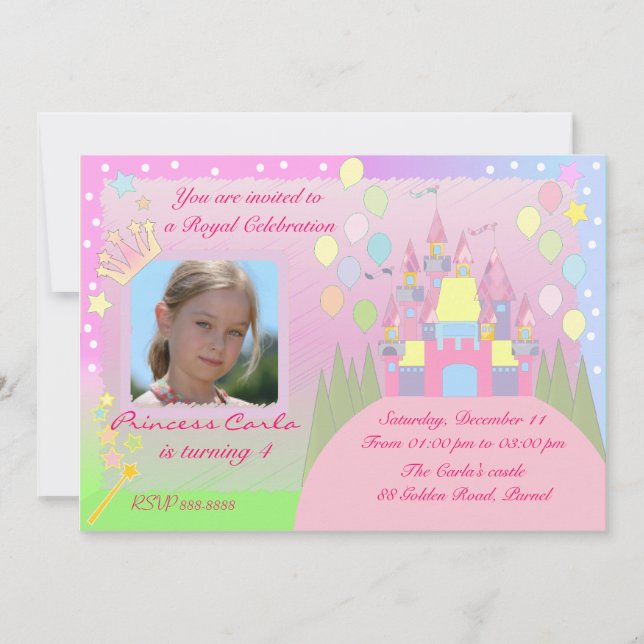 Invitation à la fête d'anniversaire de Princess (Devant)